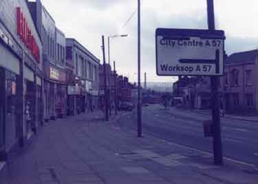 Shops on Attercliffe Road from Burgess's corner (Ernest Burgess Ltd. tailors, Nos. 614 - 618 Attercliffe Road)