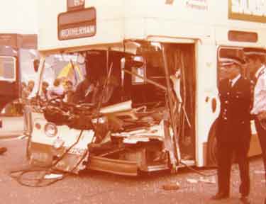 Lorry and bus crash, Attercliffe Road, c.1980 - 1981