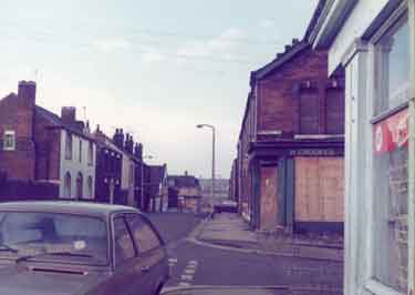 Derelict H. Crookes, corner shop, No. 67 Shirland Lane at junction with (right) Britnall Street