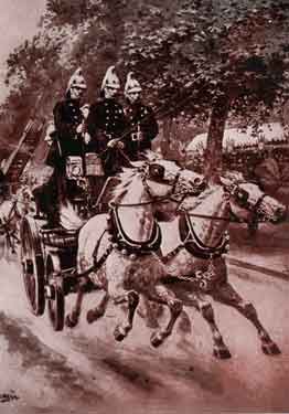 City of Sheffield Fire Brigade. Illustration of a horse drawn fire engine