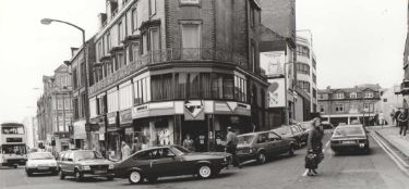 Junction of (left) Pinstone Street and (right) Cross Burgess Street showing (centre) Nottingham Building Society