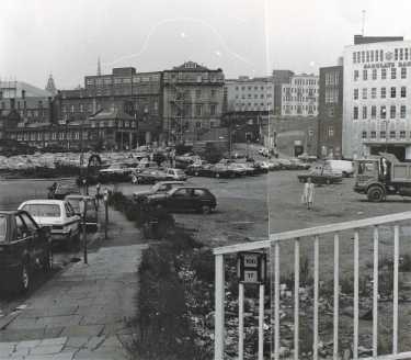 View from car park on former Ponds Forge site of (right) Barclays Bank, Commercial Street and (top left) the General Post Office