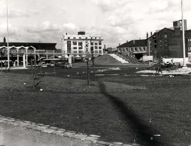 Park Square roundabout looking towards Exchange Street showing (left) Sheaf Market and Setts Market (centre) Hambleden House and (right) the Canal Basin