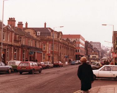 Glossop Road looking towards (left) Nos. 207 - 211 Barclays Bank and (centre) Glossop Road Baths