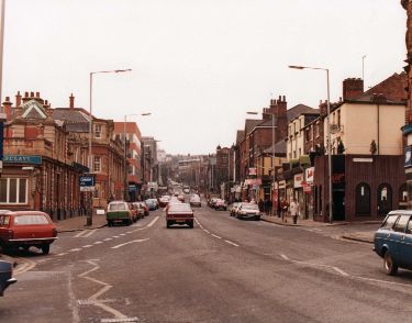 Glossop Road at the junctions of (left) Convent Walk and (right) Regent Street showing (left) Nos. 207 - 211 Barclays Bank