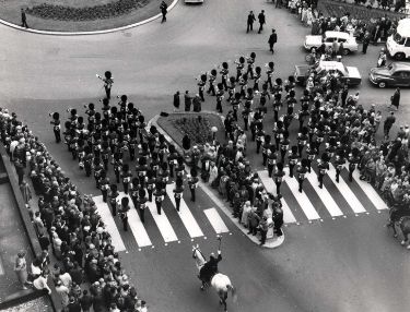 Football World Cup 1966: Guards band marching in Town Hall Square