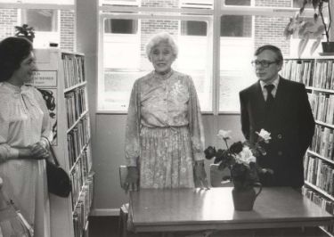 Probable opening of a branch library showing (centre) Councillor Enid Hattersley and (right) Councillor Roy Munn