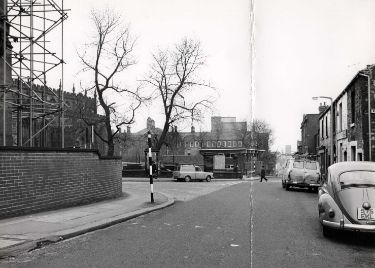 Leavygreave Road looking towards (right) Portobello and showing (left) St. George's C. of E. Church, Brook Hill and (centre) the Sir Francis Mappin Building, University of Sheffield, Mappin Street