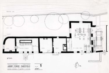 Architects drawing by Leeds School of Architecture of Abbeydale Works, prior to restoration and becoming Abbeydale Industrial Hamlet Museum