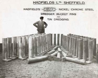 Hadfield's Hecla 61 nickel chrome steel dredger bucket bins for tin dredging, Hadfields Ltd., Sheffield