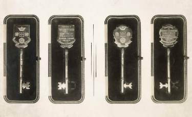 Set of keys presented to Sir Robert Hadfield, Bart., D.Met., F.R.S., J.P. on the opening of the Engineering Research Laboratory at the University of Sheffield