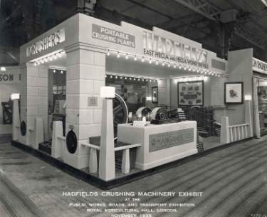 Hadfields Crushing Machinery Exhibition stand at the Public Works, Roads and Transport Exhibition, Royal Agricultural Hall, London
