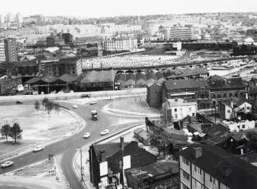 Park Square showing (centre) Canal Basin, (centre right) junctions with Parkway and Broad Street and (bottom left) junction with Duke Street
