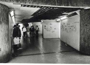 Unidentified subway with graffiti