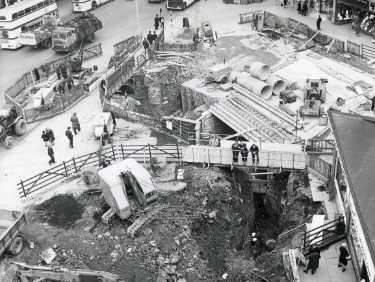 Temporary traffic and pedestrian alterations during the construction of subways for Castle Square (also known as The Hole in the Road)