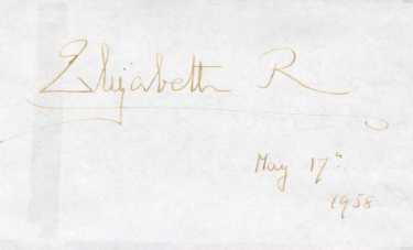 Signature of Elizabeth, the Queen Mother from the laying of the foundation stone for the Royal Hallamshire Hospital, Glossop Road