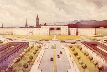 Proposed city centre redevelopment, 1908-1926 showing the Civic Square from the Town Hall by city architect, F. E. P. Edwards