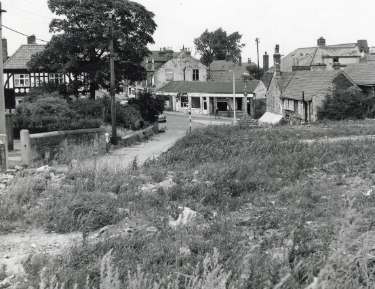 View from Tannery Close looking towards Cross Street showing (centre) Woodhouse Market Cross