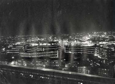 Night view of Park Hill flats showing (foreground) Bernard Buildings, Old Street