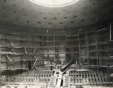 Construction of Sheffield City Hall, Barkers Pool. Oval Hall