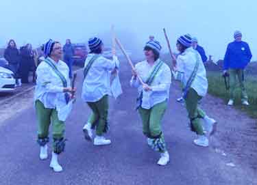 Sheffield City Morris dancing at dawn at Dungworth on May Day