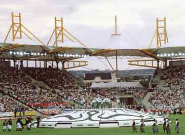 Sheffield City Morris dancing at the opening ceremony of the World Student Games, Don Valley Stadium 