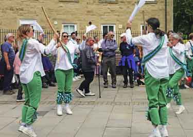 Sheffield City Morris performing their dance 'Sloe Gin' at their annual Derbyshire weekend in Bakewell
