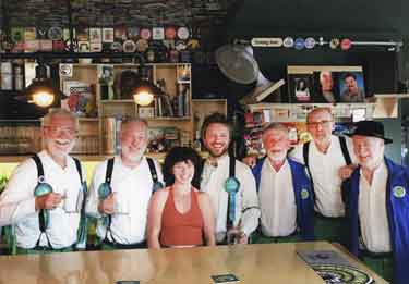Sheffield City Morris behind the bar at the Two Sheds public house, No. 235 Crookes