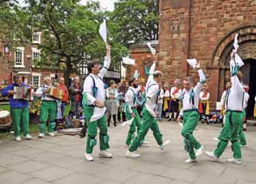 Sheffield City Morris. Dancing outside the Church of St Mary the Virgin, St Mary's Place, Shrewsbury, Shropshire