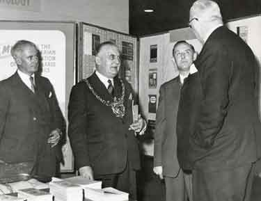 Display by the Commerce, Science and Technology Library showing (2nd left) Lord Mayor, Alderman Alfred Vernon Wolstenholme JP