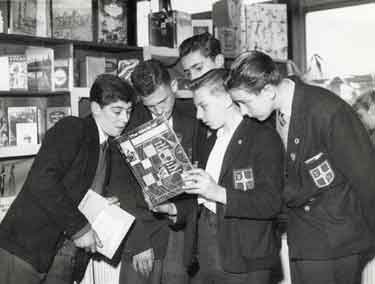 Display of books in a school organised by Hillsborough Branch Library
