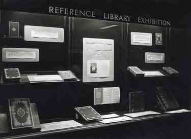 Bookbinding, an exhibition of books and other materials, display window, Reference Library, Central Library, Surrey Street