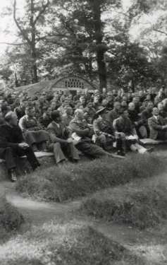 German prisoners of war and British military officers, probably Norton prisoner of war camp 174, Cuckney, near Mansfield, Nottinghamshire