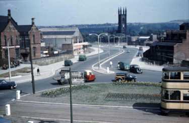 St. Mary's Gate showing (centre) St. Mary C. of E. Church, Bramall Lane