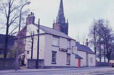 Cross Keys public house (latterly the Chantry Inn), No. 400 Handsworth Road showing (back) St Mary C. of E. Church
