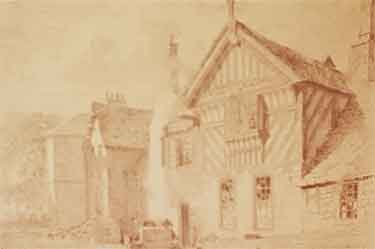 Etching of the exterior of Broom Hall, Broomhall Road