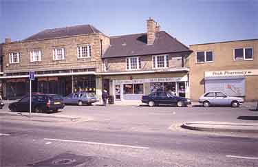 Shops on Southey Hill showing No. 2 J. and M. Fashions and Peak Pharmacy (latterly Well Pharmacy), No. 255 Southey Green Road