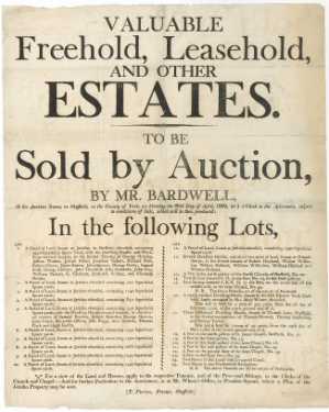 Bill announcing the sale by auction of freehold and leasehold property at Jericho