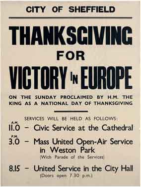 Thanksgiving for victory in Europe on the Sunday proclaimed by HM the King as a national day of thanksgiving