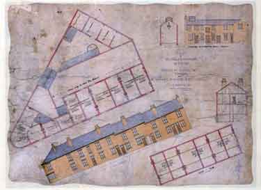 Plan of eight houses, shop, slaughterhouse and out-buildings to be built in Johnson Street and Livingstone Street, Wincobank for Mr Maycock, Butcher, c. 1871