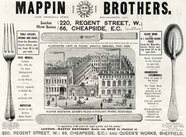 Advertisement for Mappin Brothers, Queen's Plate and Cutlery Works, corner of Pond Street and Bakers Hill