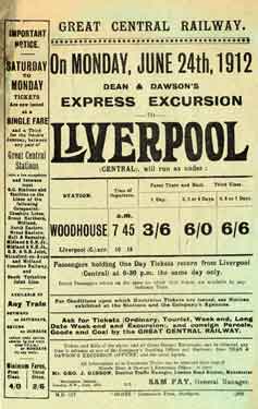 Great Central Railway: poster advertising Dean and Dawson's express excursion to Liverpool