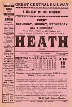 Great Central Railway: poster advertising 'A Holiday in the Country', Dean and Dawson's express excursion to Heath