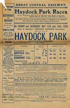 Great Central Railway: poster advertising, Dean and Dawson's through express excursion to Haydock Park
