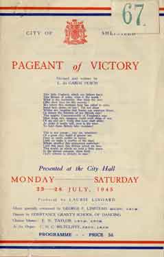 Cover of Pageant of Victory by L. du Garde Peach, presented at the City Hall, 23rd-28th July, 1945