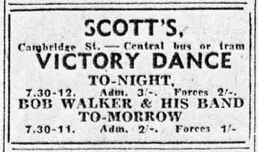 Advertisement for Victory Dance at Scott's, Cambridge Street