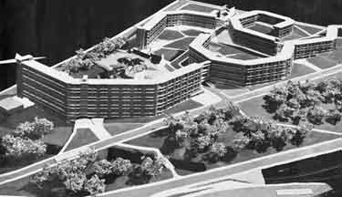 Model of Park Hill Flats (constructed in 1956) - 'The open space between Park Hill and the railway will link up with the Cholera Monument grounds and Norfolk Park'