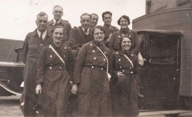 ARP ambulance drivers/mobile squad at Hartley Brook School Depot, Sheffield