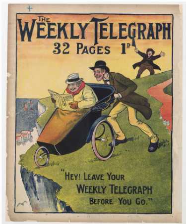 Sheffield Weekly Telegraph poster: Hey! Leave your Weekly Telegraph before you go