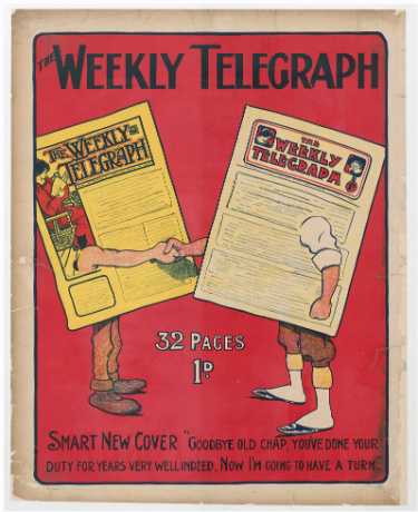 Sheffield Weekly Telegraph poster: Smart new cover. Goodbye old chap. You've done your duty for years very well indeed. Now I'm going to have a turn